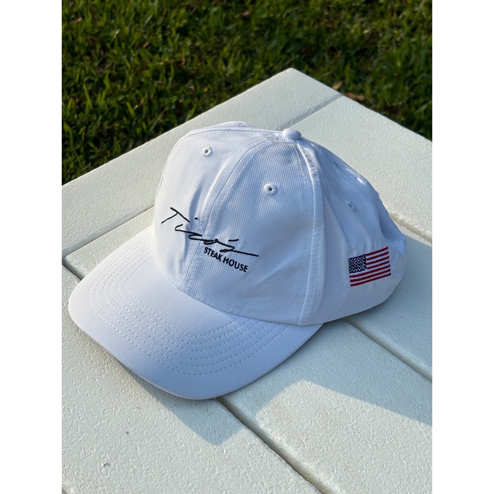 Imperial Ticos Steak House White Performance Golf Hat American Flag Patch X210P